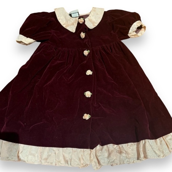 Christmas Dress Jo Lene Burgundy Red Velour with Lace Trim 3T Formal baby infant - Picture 1 of 11